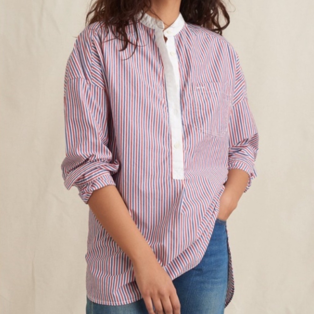 NWT Alex Mill Blue White and Red Striped Popover Size S